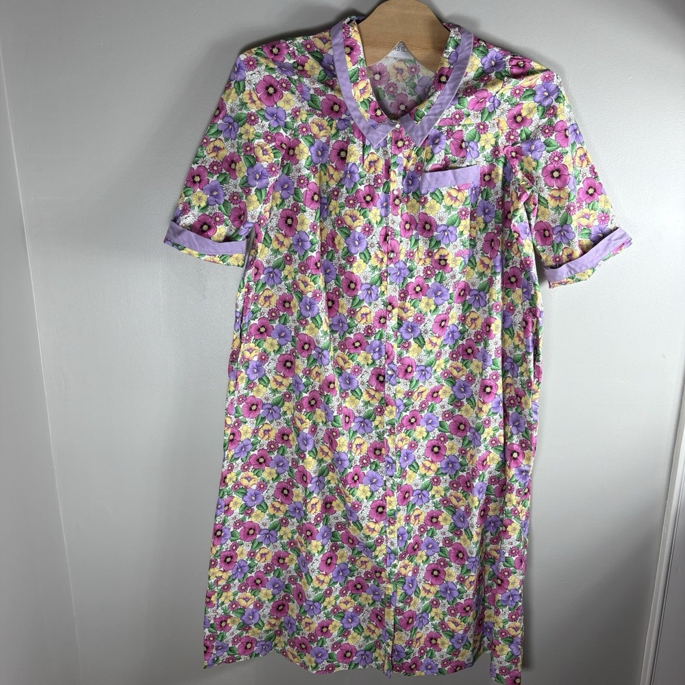 Vintage 80s Models Coat Women's 20 Multicolor Floral‎ Pearl Snap House Dress USA